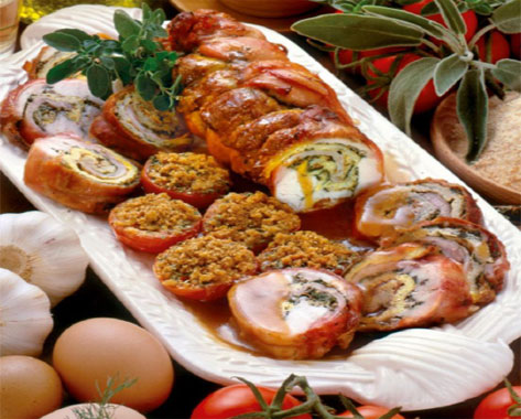 Rotolo di coniglio e pomodori al gratin