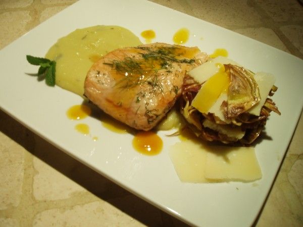 Salmone arrosto e carciofi