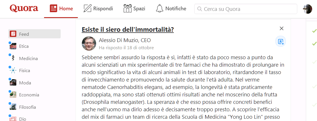 Diventiamo immortali? Ne parlano su QUORA